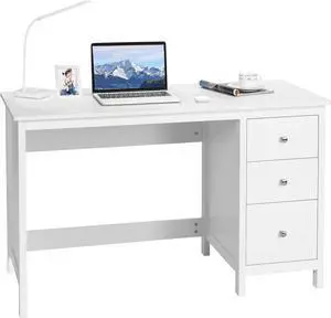 White Computer Desk with Drawers, 48 x 20 x 29.5 Home Office Computer Workstation, Modern Executive Desks, Teens Writing Study Table Laptop Desk for Bedroom, Study, Small Space (White)