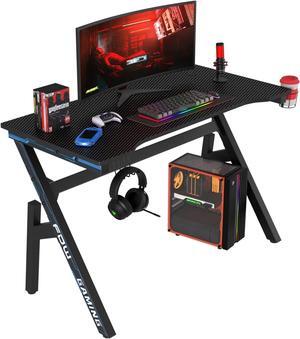 BestOffice Gaming Desk Computer Desk 47"x 23" Home Office Desk Extra Large Modern Ergonomic Black PC Carbon Fiber Table Gamer Workstation with Cup Holder Headphone Hook,Blue