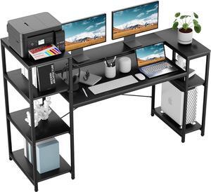 Computer Desk with Storage Shelves, 63 Inches Large Industrial Office Desk Study Writing Table Workstation with Printer Stand and Bookshelf for Home Office - Black.