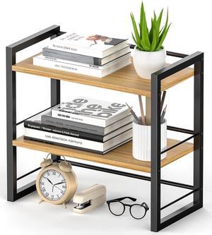Office Desk Shelf Organizer, Wood Desktop Bookshelf Supplies Storage Rack, Shelf for Top of Desk and Dresser (Black-2 Tier)