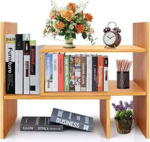 Adjustable Desktop Bookshelf Desk Organizer Rack Counter Top Bookcase Free Style Display Shelf Rack Office Supplies Storage Shelf Book Rack Multipurpose Bookshelf for Office Kitchen