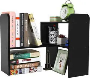 PAG Desk Organizer Desktop Shelf Adjustable Countertop Bookshelf Small Table Shelves Book Organizer Office Organization for Desk, Black