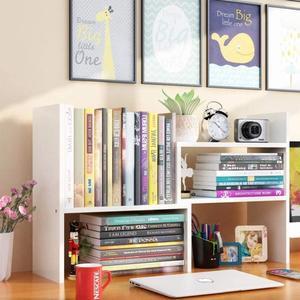 Wood Adjustable Small Desktop Bookshelf, Expandable Desktop Storage Organizer, Desktop Organizer Office Storage Rack, Display Shelf Rack, Office Supplies Desk Organizer(White)