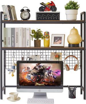 IBUYKE Computer Desktop Bookcase 2-Tier 37.5 Inch Multipurpose Wood Desk Hutch Bookshelf for Computer with Adjustable Shelf Display Rack Desk Organizer for Office Home Dormitory,Brown UTMZ003H