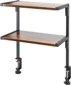 Clamp On Desk Organizer Shelf, Desk Extender Side Table,12 Inch Clamp-on Above or Under Desktop Storage Shelf,2 Tier Small Desk Extension Shelving Unit for Table Accessories(Brown)
