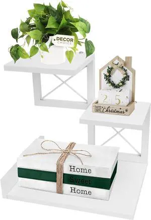 Desk Shelf, Wood Small Bookshelf Desktop Shelves and Organizer, Freestanding 3 Tier Storage Display Stand Home Office Decor for Books Plants Toys, White