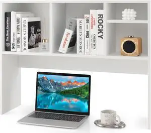 Desktop Bookshelf, Countertop Storage Hutch with 4 Shelves for Computer Desk, 2-Tier Display Rack, Multipurpose Wood Organizer Dorm Office Home (White) by DT