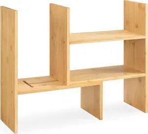 Navaris Desk Organizer Shelf Unit - Bamboo Desktop Shelves for Table or Countertop - Free-Standing Adjustable Shelving Rack for Tidy Kitchen or Office