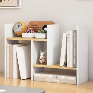 White Desk Organizers and Storage Small Desktop Bookshelf Length Expandable Desk Organization Shelves Counter Corner Book Shelf Adjustable Narrow Book Organizer for Desk Countertop