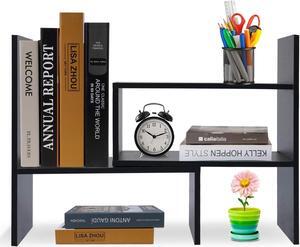 Wood Adjustable Desktop Storage Organizer Display Shelf Rack, Office Supplies Desk Organizer,Black