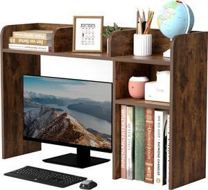 Desktop Bookshelf, Countertop Storage Hutch with 5 Shelves for Computer Desk, Desk Organizer for Home Office Dorm, Dressing Tabletop, Bar Countertop, Rustic Brown