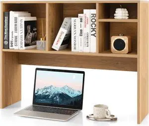 Tangkula Desktop Bookshelf, Countertop Storage Hutch with 4 Shelves for Computer Desk, Desktop 2-Tier Display Rack, Multipurpose Wood Desktop Hutch Storage Organizer for Dorm Office