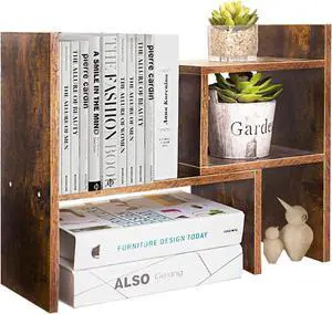 Desk Shelf Organizer Adjustable Wood Desktop Bookshelf Organizer Home Office Desktop Shelves Organizer Display Shelf Rack Mini Bookcase, Freestyle Rotation Display Desktop Organizer