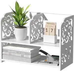 TY ARTS & CULTURE Desktop Organizer, Hollow Pattern Vintage Desk Storage Rack for Women Men and Kids, White Desktop Shelf Organizer for Home Office Desk Furniture