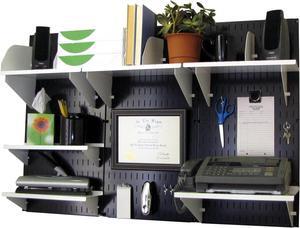 Wall Control Office Organizer Unit Wall Mounted Office Desk Storage and Organization Kit Black Wall Panels and White Accessories