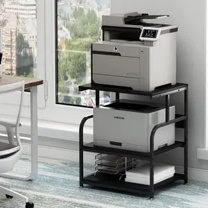 Printer Stand, 23.6 x18.9 x 29.5 Inches Large Printer Table with Adjustable Storage Shelf, 3 Tier Rolling Printer Cart with Wheels for Home Office, Stand for Heat Press Mini Fridge, Black