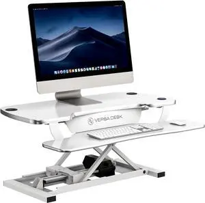 VRSADESK PowerPro Electric Standing Desk Converter - Height Adjustable Desk Riser with Keyboard Tray - Holds 80 lbs - Built-in USB Charging Port - Ergonomic Sit Stand Workstation | White (36 inch)