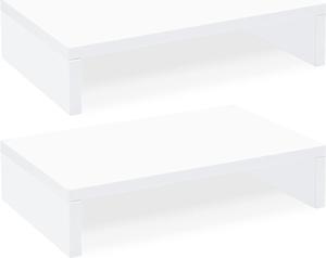 TEAMIX White Monitor Stand Riser-2 Pack,Wood 2 Tier Adjustable Dual Monitor Riser for 2 Monitors/Laptop/PC Computer Stand for Desk