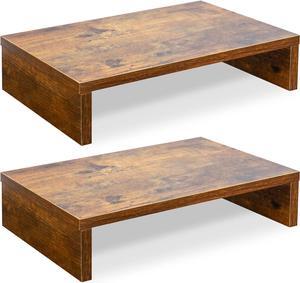 TEAMIX Monitor Stand Riser-2 Pack, Rustic Brown Wood Adjustable Monitor Stand Dual Monitor Riser for 2 Monitors/Laptop/PC Computer Stand for Desk