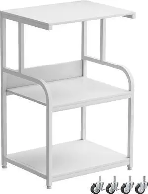 EasyCom Printer Stand- Large 3 Tier Printer Table with Wheels- Industrial Printer Storage Cart- Rolling Printer Cart with Storage Shelf for Printer Scanner Fax Home Office Use- White
