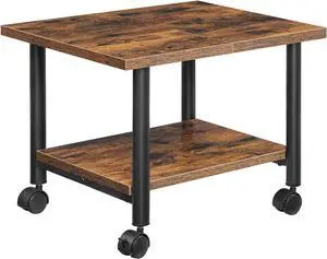Printer Stand, 2-Tier Industrial Under Desk Printer Cart with Shelf, Mobile Heavy Duty Storage Rack on Wheels for Home, Office, Rustic Brown and Black BF02PS01G1