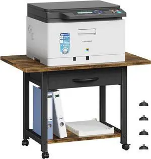 22"x15" Large Printer Stand with Storage Drawer, 2-Tier Under Desk Printer Table for Home Office, Printer Cart fit Fax Machine/3D Printer/Scanner(Brown)