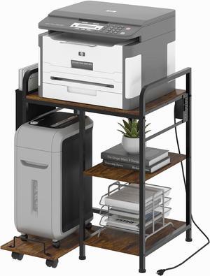 Home Printer Stand with Charging Station, 24x18 Inches Stands for Large Printer, Printer Shredder Stand with Storage for Home Office, Table for Fax Machine/PC Tower (Rustic Brown)