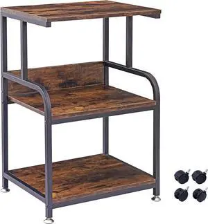 Printer Stand, 3 Tier Printer Cart with Storage Shelf, Rolling Printer Table with Wheels for Home Office Organization, Stand for Heat Press Microwave, Industrial Style