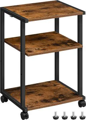 Mobile Printer Stand, 3-Tier Printer Cart Under Desk with Storage, Industrial Adjustable Rolling Cart, Sturdy Little Table on Wheels for Home Office BF28PS01