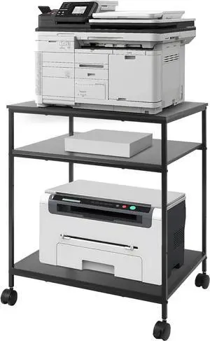 EMERIT Large Printer Stand, 23.6" W x 18.9" D x 31.5" H Printer Table with Storage, 3 Tier Rolling Laser Printer Cart with Wheels for Home Office- Support 100 LBS Each Tier