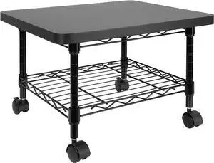 Mount-It! Under Desk Printer Stand with Wheels | Mobile Printer and Fax Cart with Storage Shelf for Office and Home Use, 2 Tiers (Black)