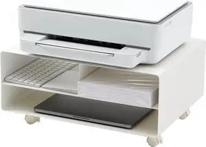 Yamazaki Home Desktop Printer Stand - Computer Accessory Office Organizer Steel One Size White