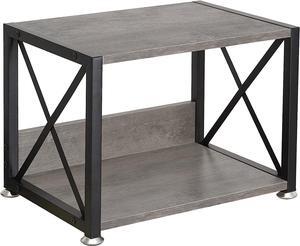 Giikin Desktop Printer Stand with 2 Tier Wood Storage Shelves, Multi-Purpose Desk Organizer for Fax Machine, Scanner, Files, Books, Printer Shelf with Adjustable Anti-Skid Feet (Gray)