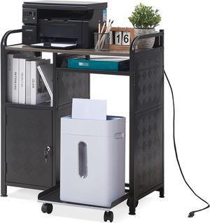 Lauren&Harold Large Printer Stand with Storage and Paper Shredder Stand with Wheels, Locking Lateral File Cabinet with Socket and USB Charging Port, Printer Table Shelves Printer Cart for Home Office