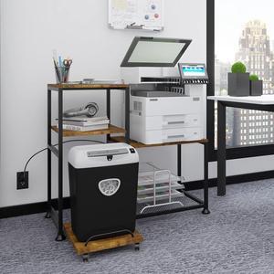 Natwind Printer and Shredder Stand with Power Outlet,Large Printer Stand with Storage Shelves,Heavy Duty Printer Table for Home Office Organization,Space Saving Rack for CPU Shredder (Retro)