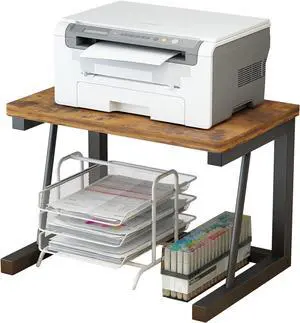 Desktop Printer Stand, 2-Tier Wood Rustic Printer Shelf for 3D & Laser Printer, Scanner, Copier, Durable Small Space Storage Organizer for Home Office Kitchen (2-Tier, Brown)
