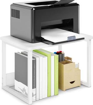 Printer Stand with Storage for Desk, White Desktop Printer Stand Shelf Organzier for Home/Office Heavy Duty Printer Riser Under Desk Small Table for Printer Fax Machine Copier Scanner