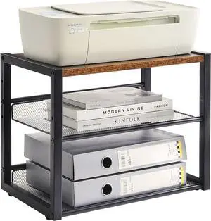 YMYNY Desktop Printer Stand, 3 Tiers Desk Organizer with Adjustable Storage Shelves, Multi-Purpose Printer Shelf for Home Office, Fax Machine, Scanner, Files, Books, Rustic Brown, UHPT001H