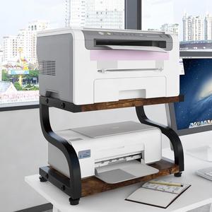PUNCIA 2 Tiers Small Retro Wood Home Office Desktop Printer Stand Laser Printer Copier Stand with Storage Rustic Tabletop Heavy Duty Organizer Rack Shelf Desk Dual for Small Space Double Tiers Tray