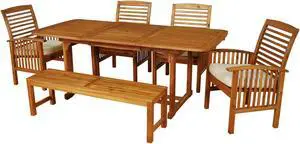 Walker Edison 6-Piece Brown Acacia Patio Dining Set with Cushions