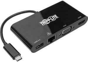 Tripp Lite Usb C Docking Station Adapter Converter 4K W/ Hdmi Vga Gigabit Ethernet Usb-A Hub Black Thunderbolt 3 Compatible