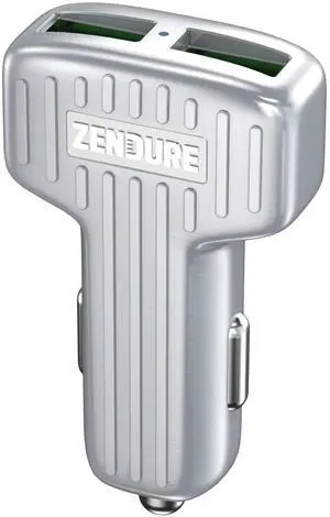 Zendure 30W Dual USB Car Charger with QC 3.0 for iPhone X/8/7/Plus, iPad Pro/Air 2, Galaxy S9/S8/S7/S6/Edge/Plus, Note 8, LG, Pixel, HTC and More - Silver