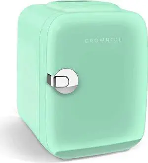 CROWNFUL Mini Fridge, 4 Liter/6 Can Portable Cooler and Warmer Personal Refrigerator for Skin Care, Cosmetics, Beverage, Food,Great for Bedroom, Office, Car, Dorm, ETL Listed Green