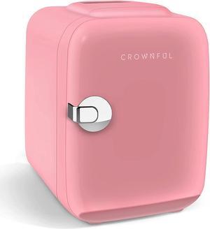 CROWNFUL Mini Fridge, 4 Liter/6 Can Portable Cooler and Warmer Personal Refrigerator for Skin Care, Cosmetics, Beverage, Food,Great for Bedroom, Office, Car, Dorm, ETL Listed Pink