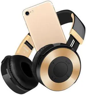 Dprui Foldable Wireless Earphone Hifi Stereo Music Gaming Headset Support Sd Card For Mobile Phone With Mic Bluetooth Headphone (Gold)
