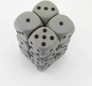 Gray Opaque D6 Dice with Black Pips 16mm (5/8in) Pack of 12 Dice Chessex Gray Opaque D6 Dice with Black Pips 16mm (5/8in) Pack of 12 Dice Chessex