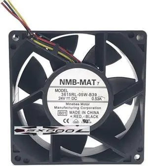 NMB 3615RL-05W-B39 B01 DC 24V 0.53A 90x90x38mm 3-Wire 3-pin Server Cooling Fan