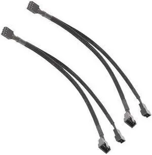 PC Fan Splitter Extension Cable - 1 to 2 PWM Fan Splitter Compatible with 3 Pin & 4 Pin PC Cooling Fans, 10 inch Braided Black Sleeve Nylon Braided Cable (2 Pack)