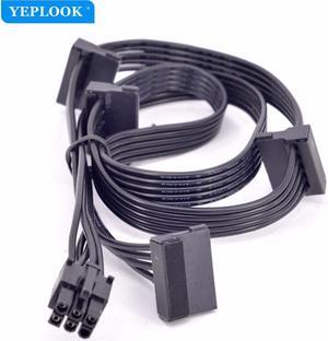 PCIe 6Pin to 4 SATA Elbow 15Pin Male SSD Power Supply Cable For Seasonic PSU Modular X Series X-1050XM2,X-1250XM2, X-650 KM3, X-750 KM3, X-850 KM3 18AWG