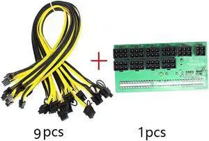 Ethereum ETH ZEC Mining Server Power Supply 12V GPU/PSU Breakout Board With 9pcs 18AWG 50cm PCI-E 6 Pin To 6+2 Pin Cables Power Adapter